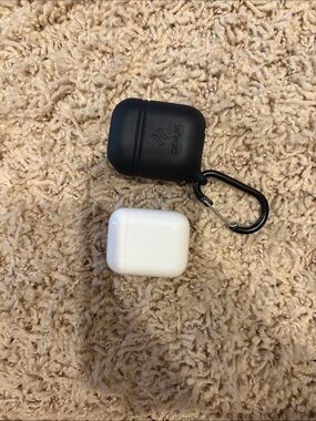 Apple White AirPods with Black Protective Case and Carabiner